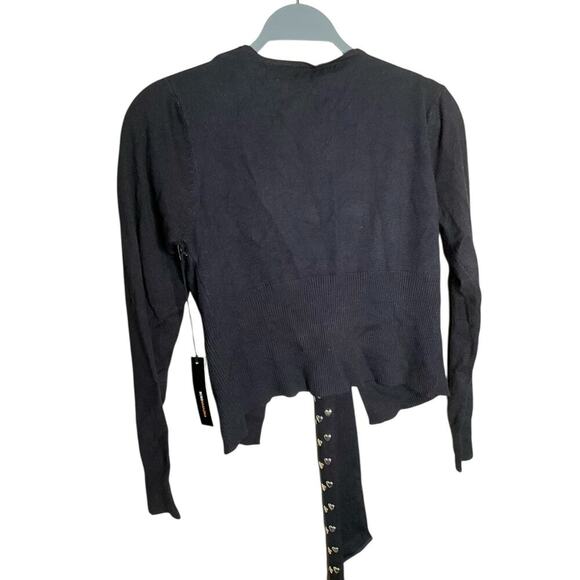 BCBGMAXAZRIA Bolero Cropped Cardigan Knit Heart Stud Accent Black Size L NWT - Picture 2 of 6